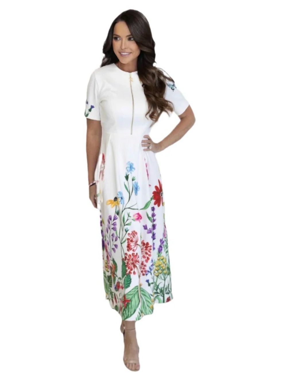 Robin Towle Destiny White Floral Midi Dress Sz S